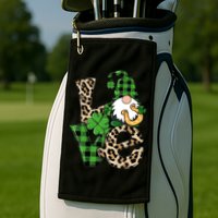 Love St Patricks Day Leopard Checkered Irish Gnome Golf Towel