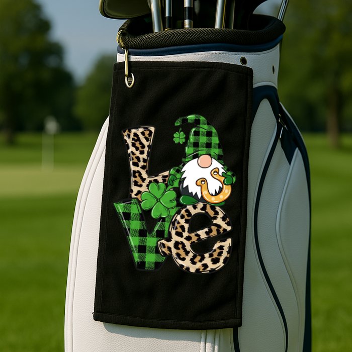 Love St Patricks Day Leopard Checkered Irish Gnome Golf Towel