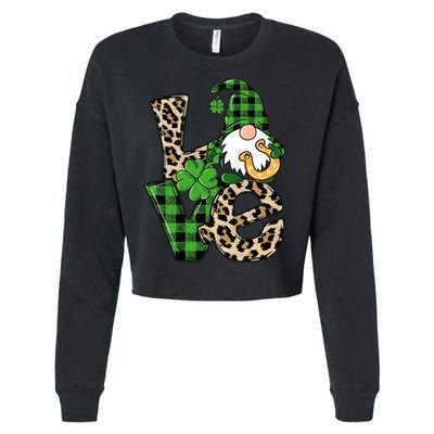 Love St Patricks Day Leopard Checkered Irish Gnome Cropped Pullover Crew