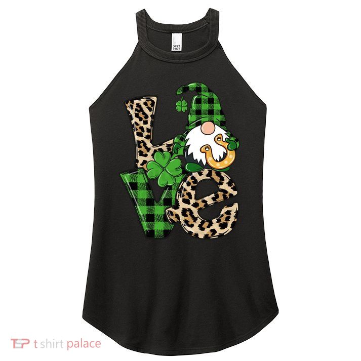 Love St Patricks Day Leopard Checkered Irish Gnome Women's Perfect Tri Rocker Tank