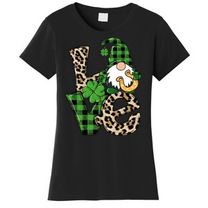 Love St Patricks Day Leopard Checkered Irish Gnome Women's T-Shirt