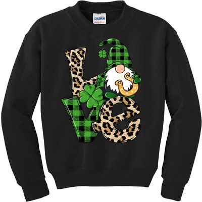 Love St Patricks Day Leopard Checkered Irish Gnome Kids Sweatshirt