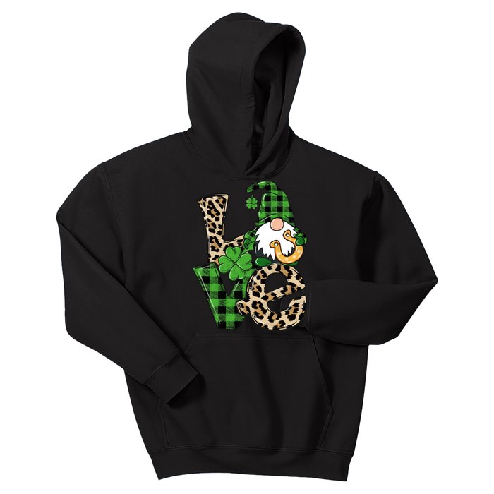 Love St Patricks Day Leopard Checkered Irish Gnome Kids Hoodie