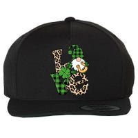 Love St Patricks Day Leopard Checkered Irish Gnome Wool Snapback Cap