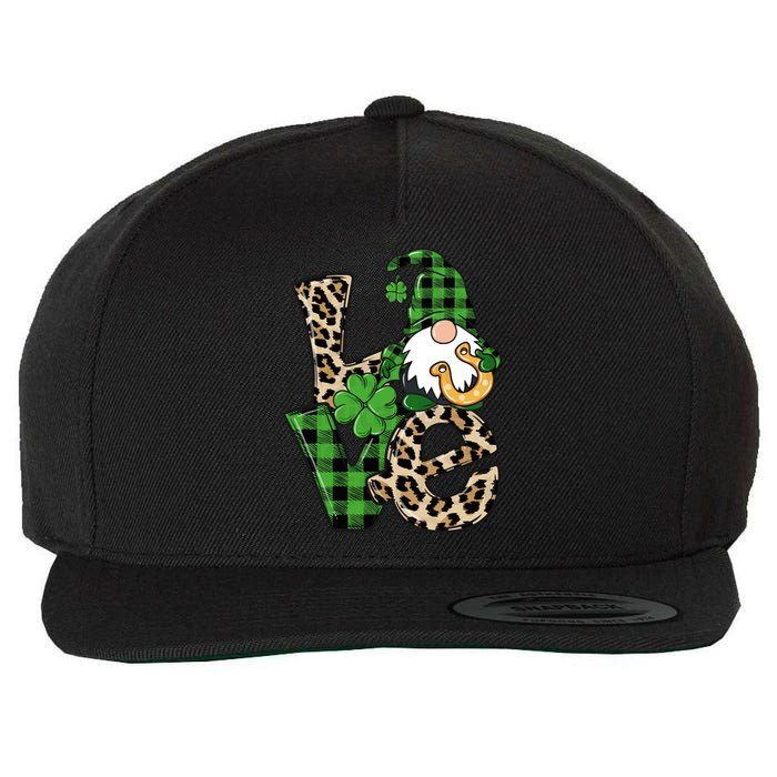 Love St Patricks Day Leopard Checkered Irish Gnome Wool Snapback Cap