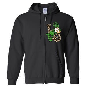 Love St Patricks Day Leopard Checkered Irish Gnome Full Zip Hoodie