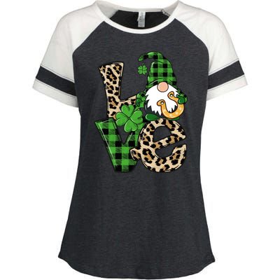 Love St Patricks Day Leopard Checkered Irish Gnome Enza Ladies Jersey Colorblock Tee