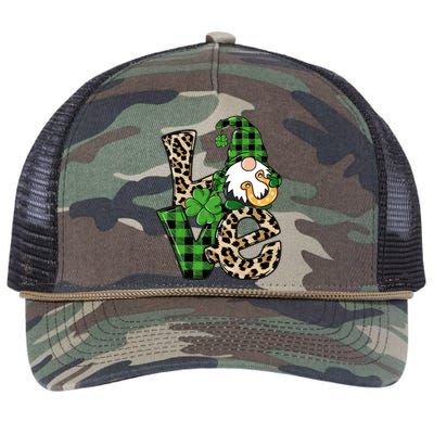 Love St Patricks Day Leopard Checkered Irish Gnome Retro Rope Trucker Hat Cap