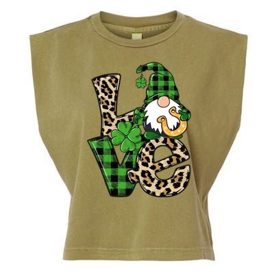 Love St Patricks Day Leopard Checkered Irish Gnome Garment-Dyed Women's Muscle Tee