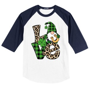 Love St Patricks Day Leopard Checkered Irish Gnome Baseball Sleeve Shirt