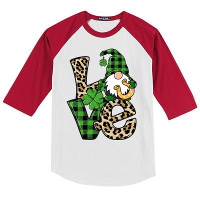 Love St Patricks Day Leopard Checkered Irish Gnome Kids Colorblock Raglan Jersey