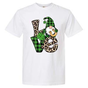 Love St Patricks Day Leopard Checkered Irish Gnome Garment-Dyed Heavyweight T-Shirt