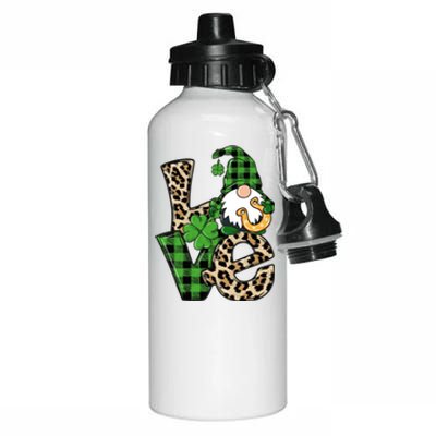 Love St Patricks Day Leopard Checkered Irish Gnome Aluminum Water Bottle