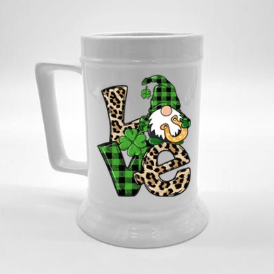 Love St Patricks Day Leopard Checkered Irish Gnome Beer Stein