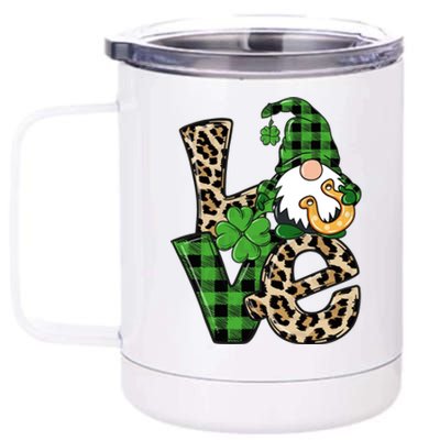 Love St Patricks Day Leopard Checkered Irish Gnome 12 oz Stainless Steel Tumbler Cup