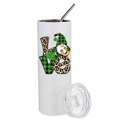 Love St Patricks Day Leopard Checkered Irish Gnome Stainless Steel Tumbler