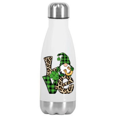 Love St Patricks Day Leopard Checkered Irish Gnome Stainless Steel Insulated Water Bottle