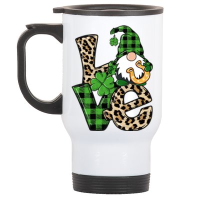 Love St Patricks Day Leopard Checkered Irish Gnome Stainless Steel Travel Mug