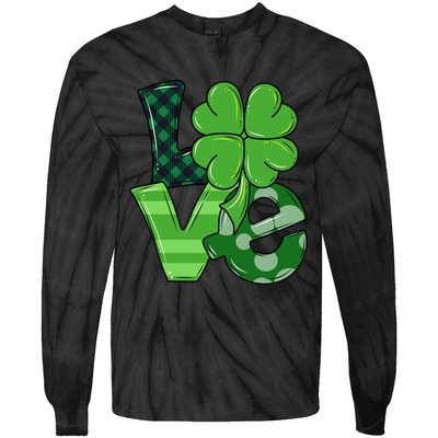 Love St Patricks Day Pattys Irish Clover Tie-Dye Long Sleeve Shirt