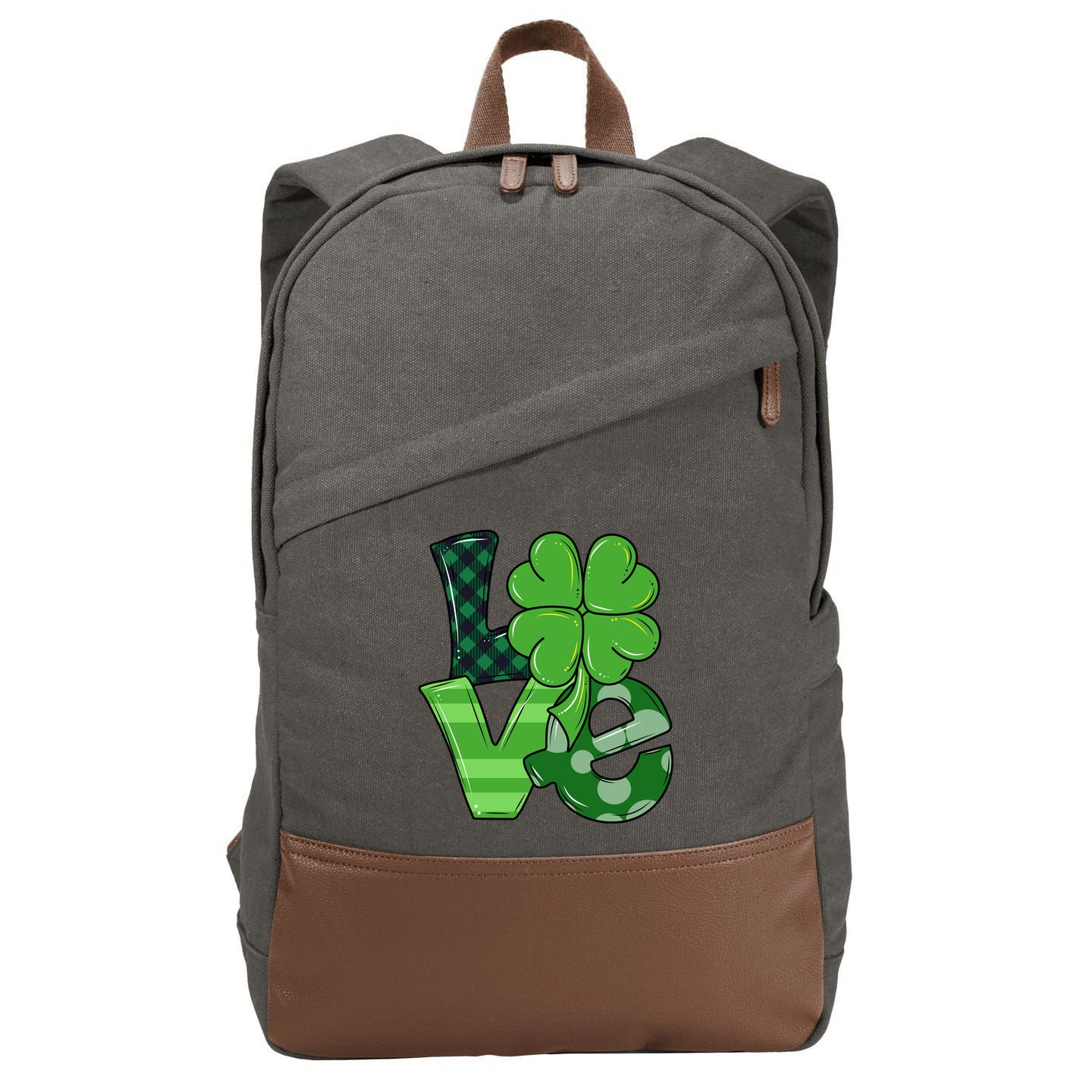 Love St Patricks Day Pattys Irish Clover Cotton Canvas Backpack