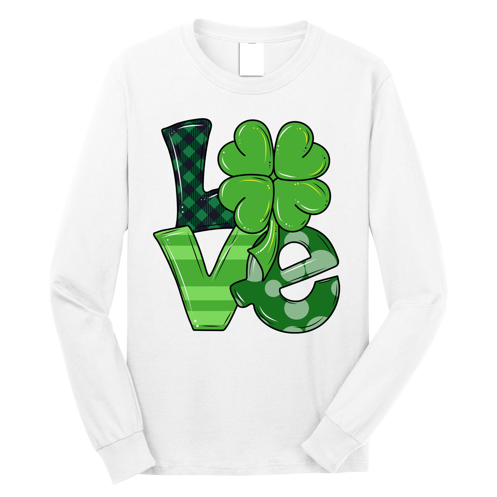 Love St Patricks Day Pattys Irish Clover Long Sleeve Shirt