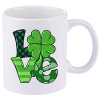 Love St Patricks Day Pattys Irish Clover 11oz C Handle Ceramic Mug