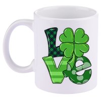 Love St Patricks Day Pattys Irish Clover 11oz C Handle Ceramic Mug