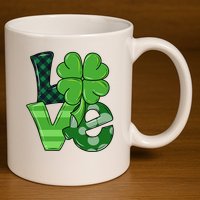 Love St Patricks Day Pattys Irish Clover 11oz C Handle Ceramic Mug
