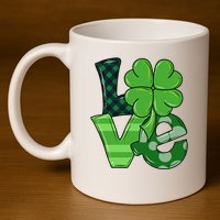 Love St Patricks Day Pattys Irish Clover 11oz C Handle Ceramic Mug