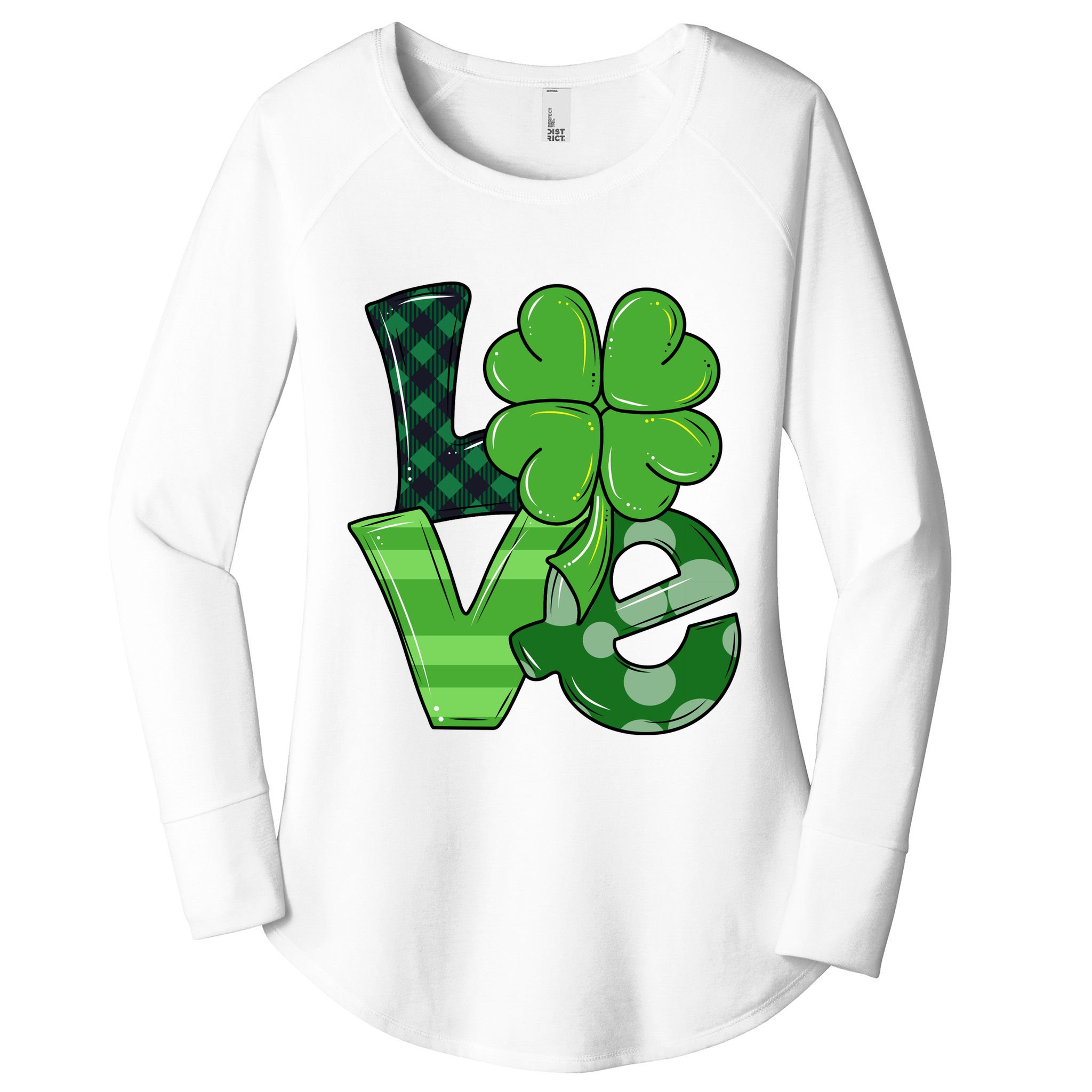 Love St Patricks Day Pattys Irish Clover Women's Perfect Tri Tunic Long Sleeve Shirt
