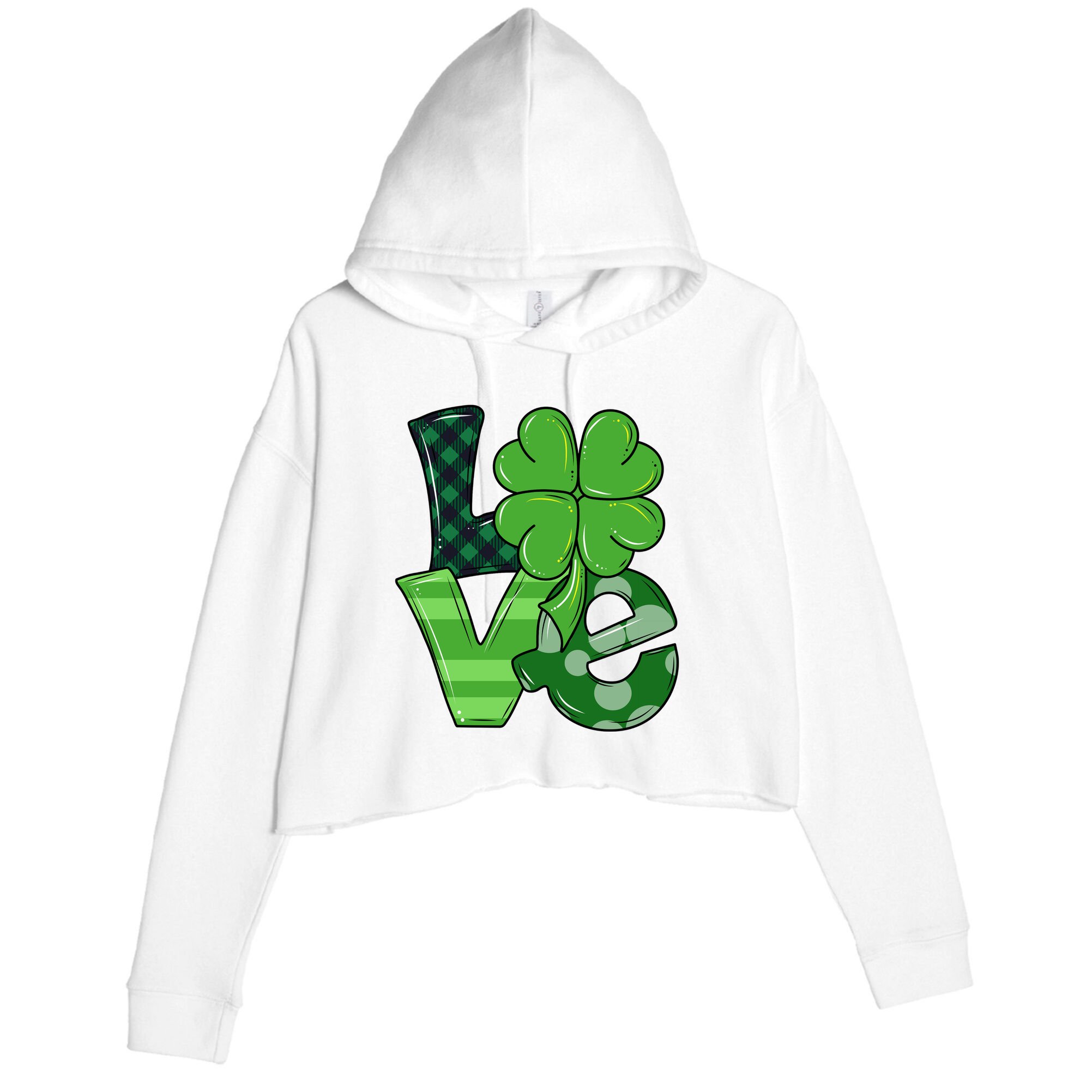Love St Patricks Day Pattys Irish Clover Crop Fleece Hoodie