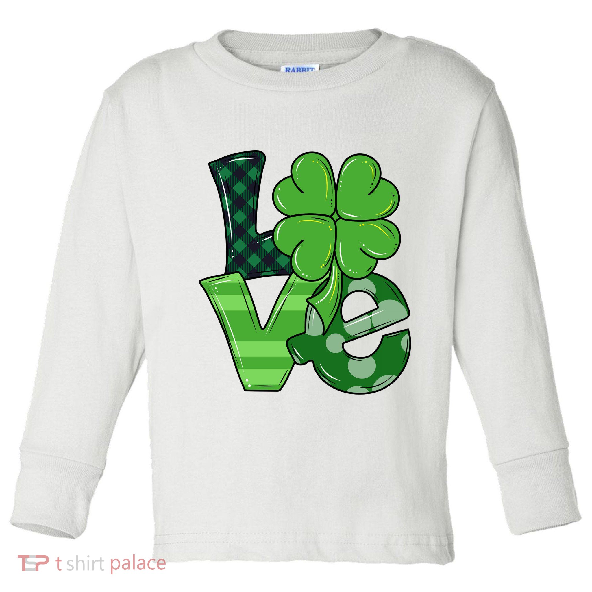 Love St Patricks Day Pattys Irish Clover Toddler Long Sleeve Shirt
