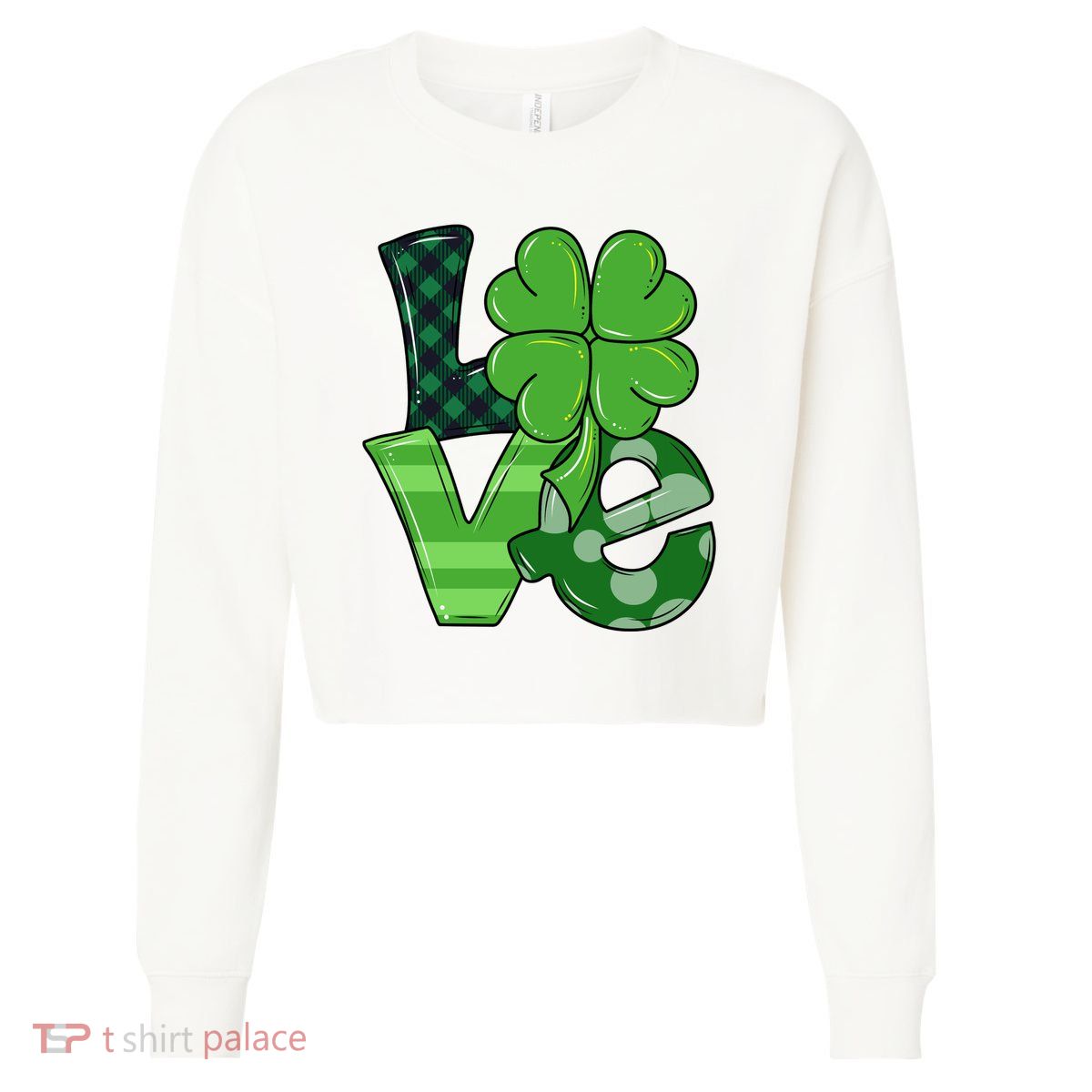 Love St Patricks Day Pattys Irish Clover Cropped Pullover Crew