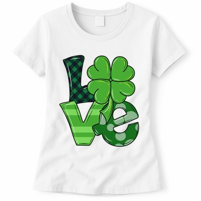 Love St Patricks Day Pattys Irish Clover Womens T-Shirt