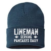 Lineman Serving Pancakes Daily Football Offensive Lineman Sustainable Knit Beanie