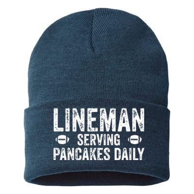 Lineman Serving Pancakes Daily Football Offensive Lineman Sustainable Knit Beanie