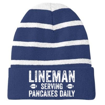 Lineman Serving Pancakes Daily Football Offensive Lineman Striped Beanie with Solid Band