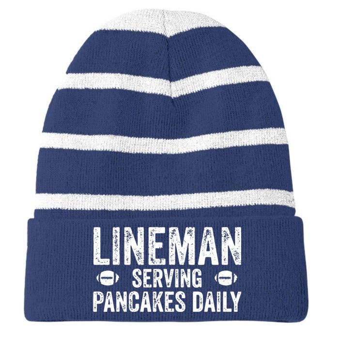 Lineman Serving Pancakes Daily Football Offensive Lineman Striped Beanie with Solid Band