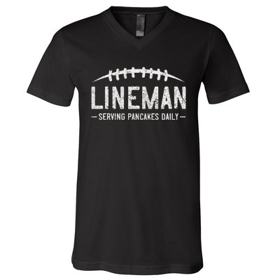 Lineman Serving Pancakes Daily Funny Vintage Football V-Neck T-Shirt