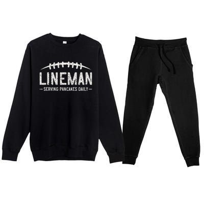 Lineman Serving Pancakes Daily Funny Vintage Football Premium Crewneck Sweatsuit Set