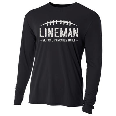 Lineman Serving Pancakes Daily Funny Vintage Football Cooling Performance Long Sleeve Crew