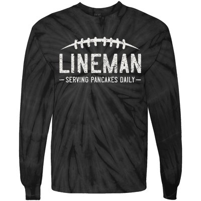 Lineman Serving Pancakes Daily Funny Vintage Football Tie-Dye Long Sleeve Shirt