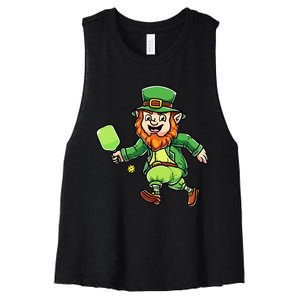 Leprechaun St Patrick's Day Pickleball Player Women's Racerback Cropped Tank