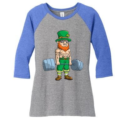 Leprechaun St Patricks Day Deadlift Fitness Weightlifting Cool Gift Women's Tri-Blend 3/4-Sleeve Raglan Shirt