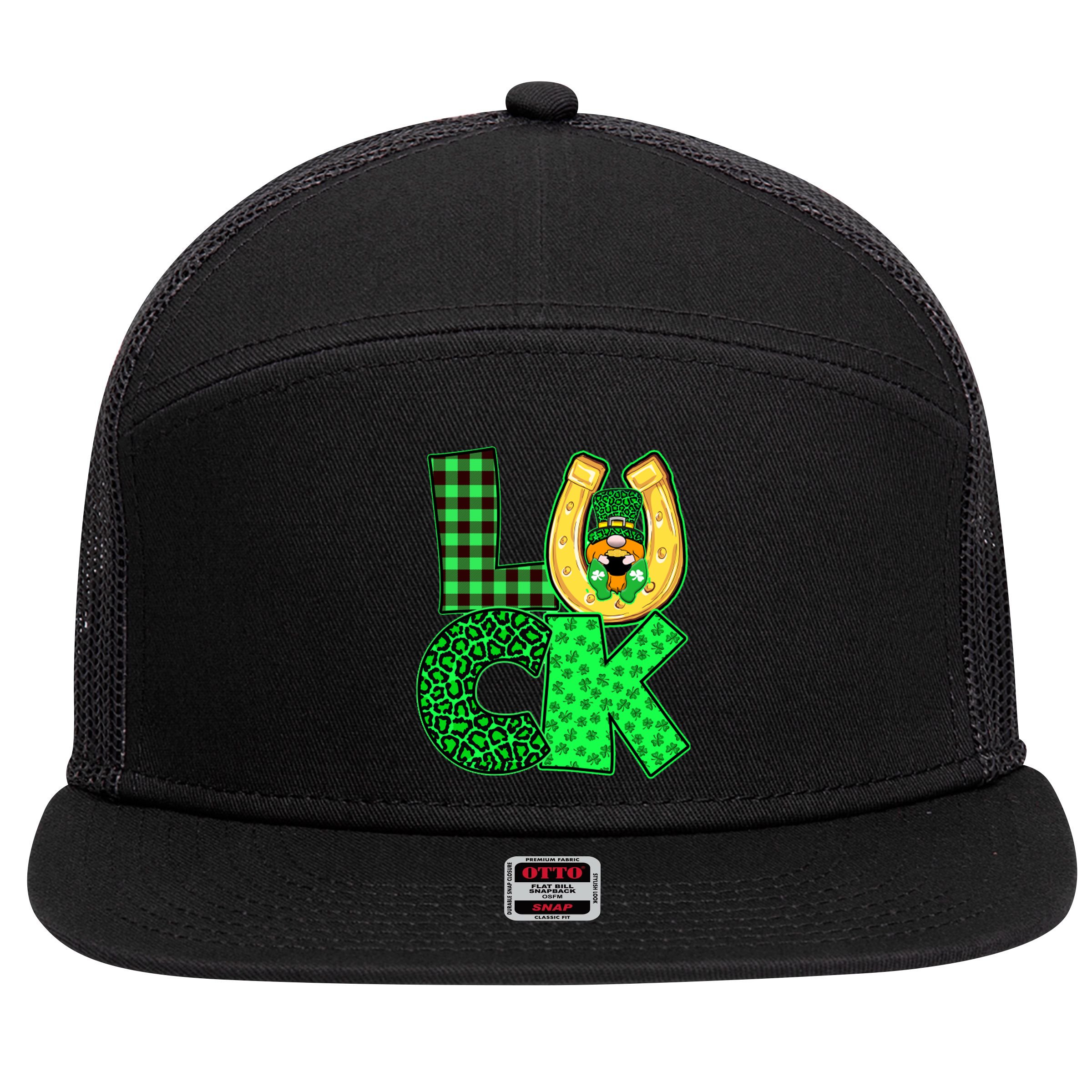 Luck St Patricks Day Lucky Leprechaun Cute 7 Panel Mesh Trucker Snapback Hat