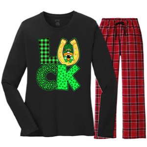 Luck St Patricks Day Lucky Leprechaun Cute Women's Long Sleeve Flannel Pajama Set 