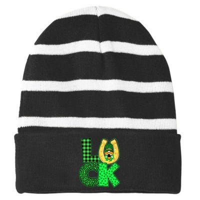 Luck St Patricks Day Lucky Leprechaun Cute Striped Beanie with Solid Band