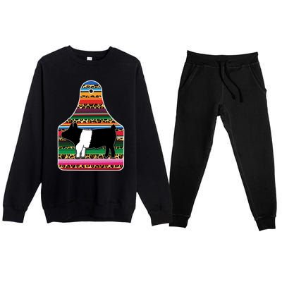 Livestock Show Pig Cheetah Serape Ear Tag Hamp Swine Gift Premium Crewneck Sweatsuit Set