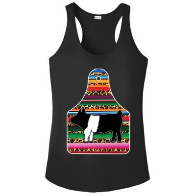 Livestock Show Pig Cheetah Serape Ear Tag Hamp Swine Gift Ladies PosiCharge Competitor Racerback Tank