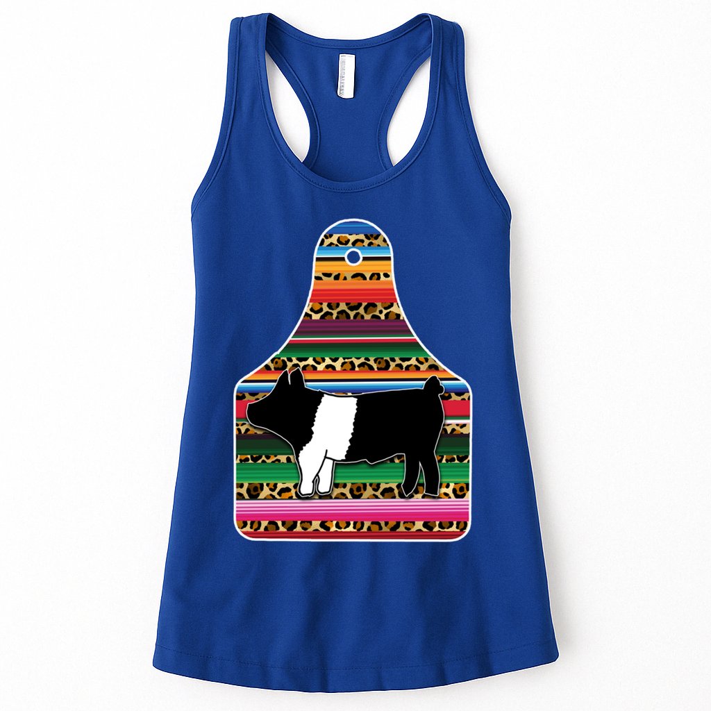 Livestock Show Pig Cheetah Serape Ear Tag Hamp Swine Gift Womens Tank Top